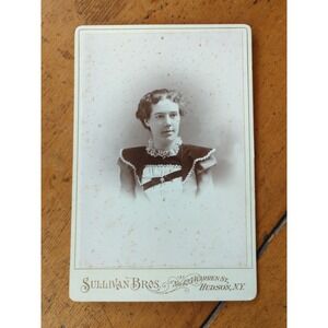 Antique Cabinet Card Lady Woman Photo 1800s Victorian Portrait Hudson NY